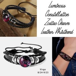 Virgo Constellation Zodiac Charm Leather Wristband